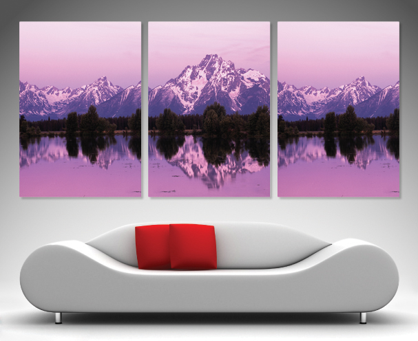 Mountain Dawn Triptych art print, modern gallery artwork