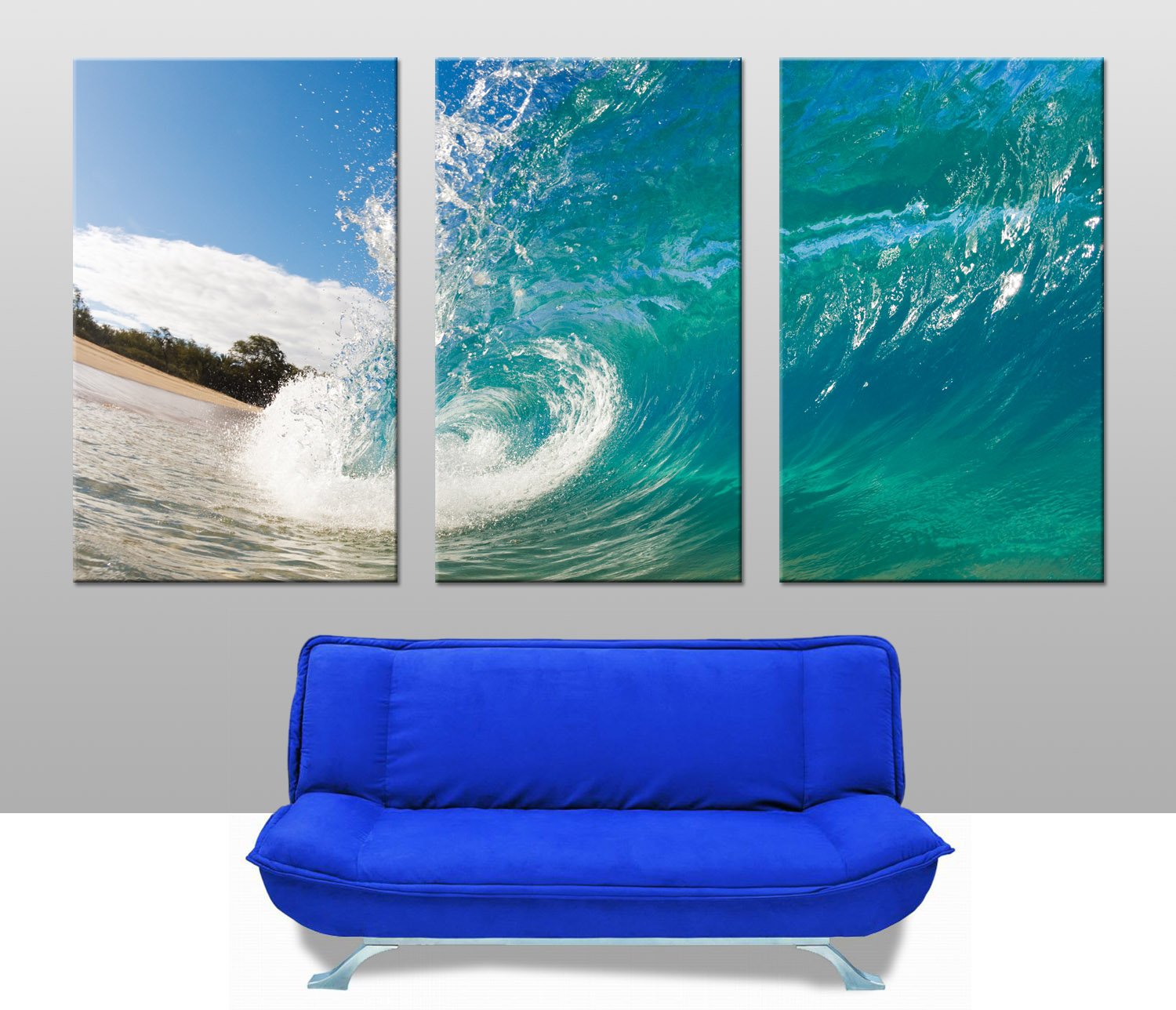 Rolling Waves Triptych canvas art, designer statement artwork