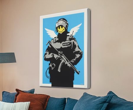 Banksy Acid Soldiers stencil of armed soldiers in monochrome street-art style