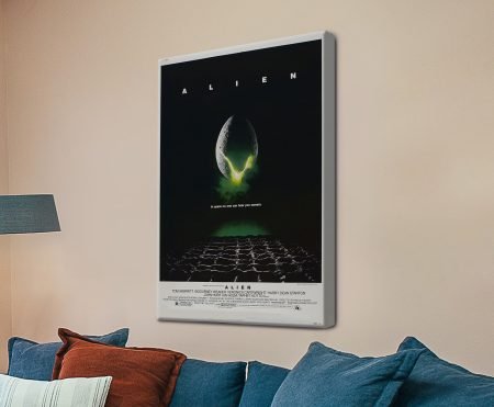 Alien 1979 film poster on canvas with the glowing cracked egg on a dark background
