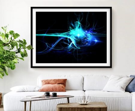 Framed print of Aqua Clash, a contemporary abstract in aqua and warm tones