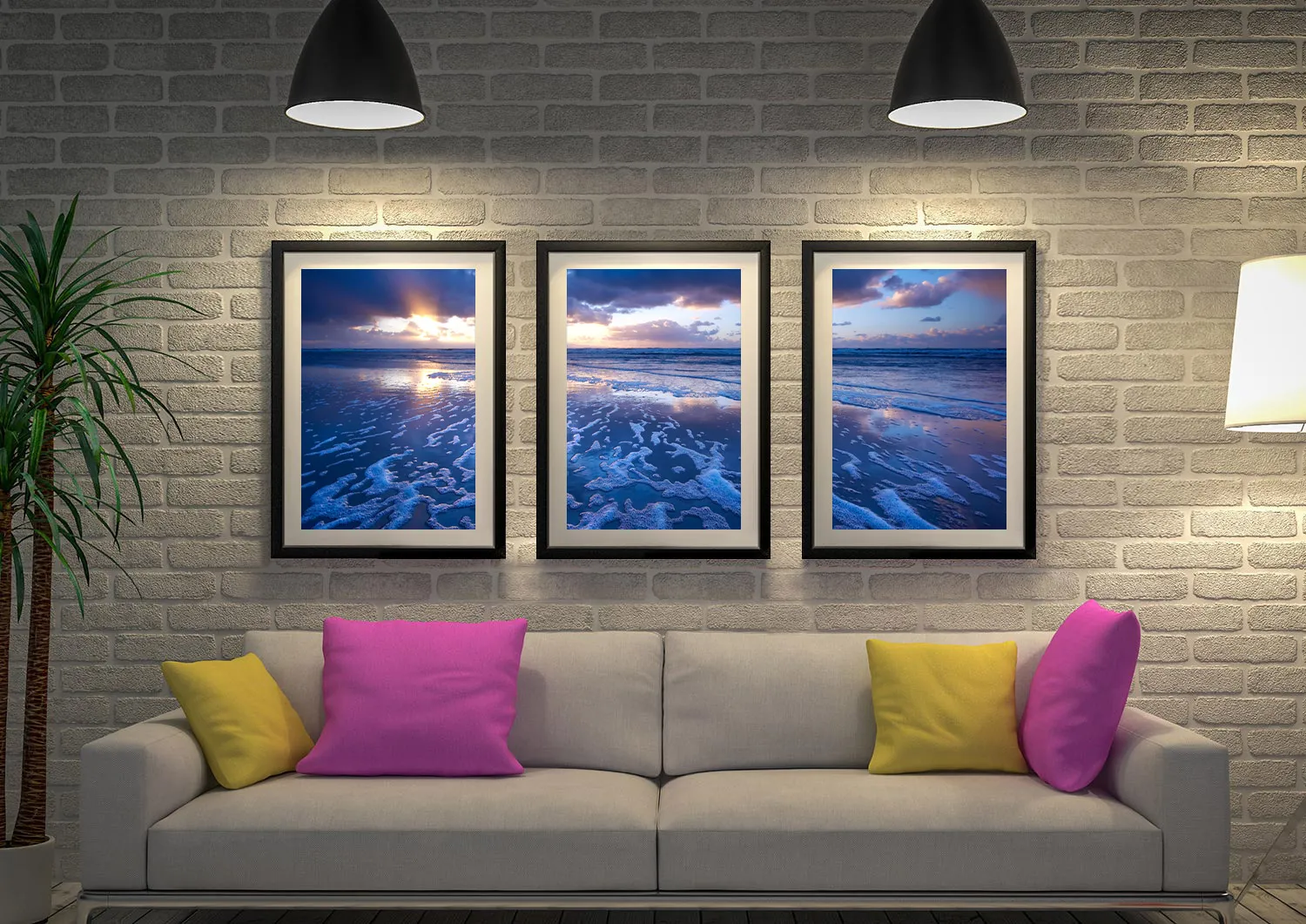Buy the Mellow Blue Triptych iconic floating frame print - locally made in Fremantle to Joondalup, suits home decor.