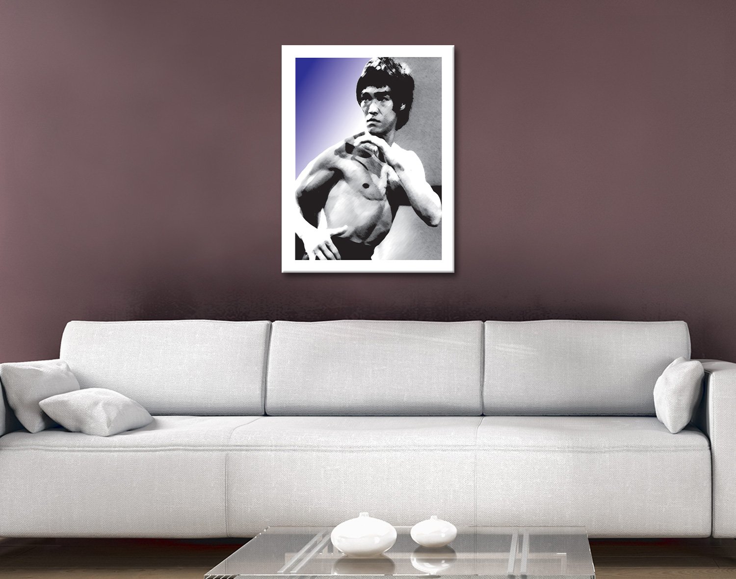 Ready to hang canvas of Bruce Lee Pop Art Purple by Canvas Prints Perth