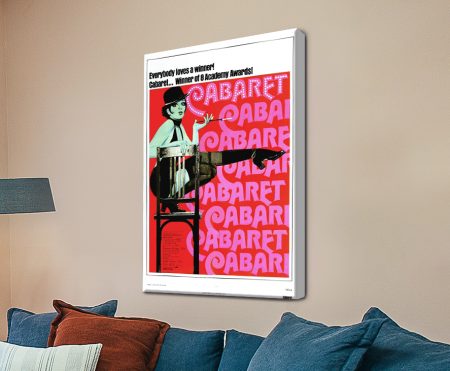 Cabaret 1972 poster, Liza Minnelli in a bowler hat on a red and pink ground