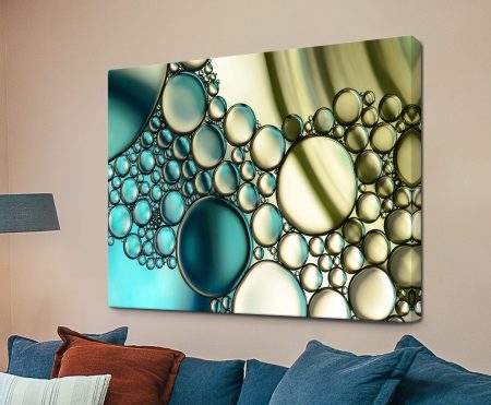 Contemporary Bubbles - abstract macro oil droplets in teal, aqua and cream on canvas