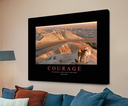 Courage motivational print, strong bold typography on a clean confident ground