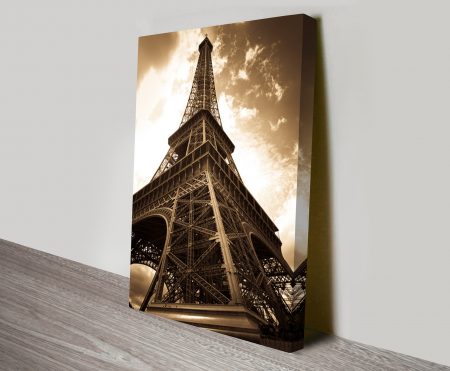 Canvas print of the Eiffel Tower in sepia, warm vintage tones for a WA hallway