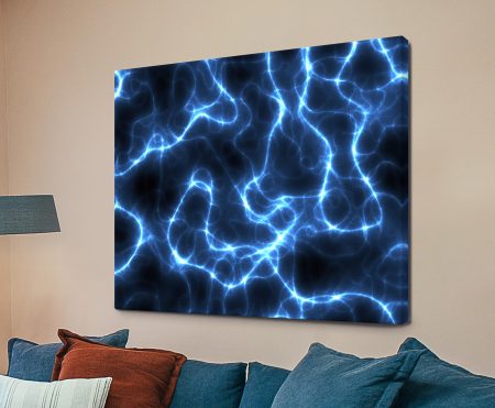 Electric Blue abstract canvas print with luminous blue currents weaving through a dark ground