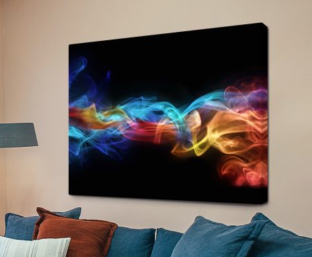 Fire and Ice - blue, red and orange smoke trails across a black background on canvas