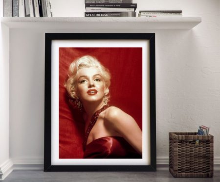 Marilyn Monroe framed portrait, glamour in red with soft vintage tones