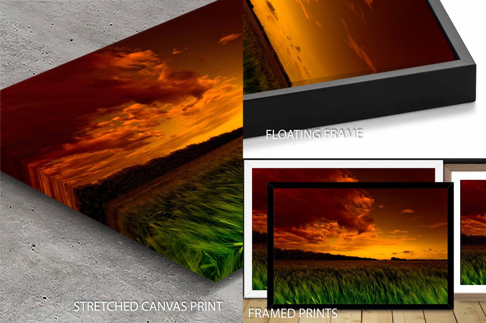 Green Fields print with lush countryside in gentle natural tones