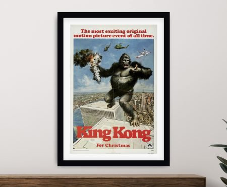 Vintage King Kong film poster framed print with the giant ape and bold red title