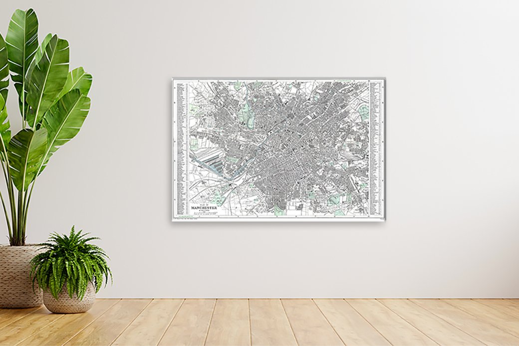 Large street map of Manchester on canvas.