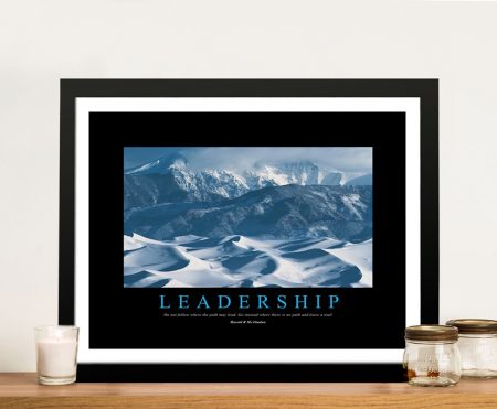 Framed Leadership motivational print with clear quote lettering