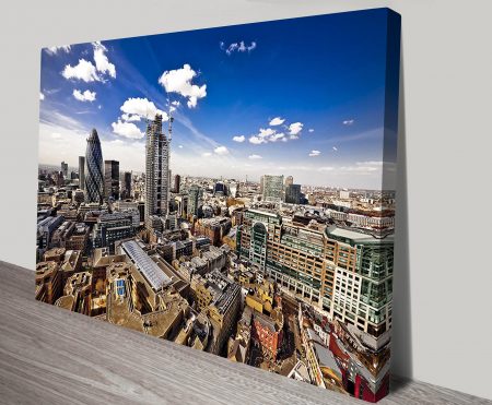 Canvas print of an aerial view of London, cool cityscape tones for a WA study