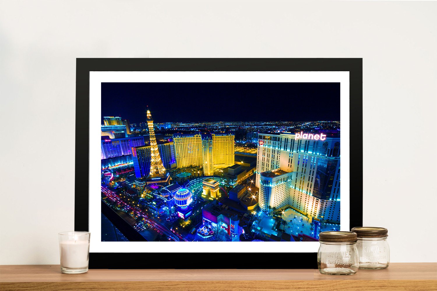 Las Vegas at Night canvas, framed in vivid neon tones for a bold city wall