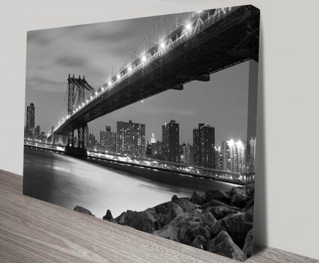 Canvas print of the Manhattan Bridge, cool New York city tones for a WA study