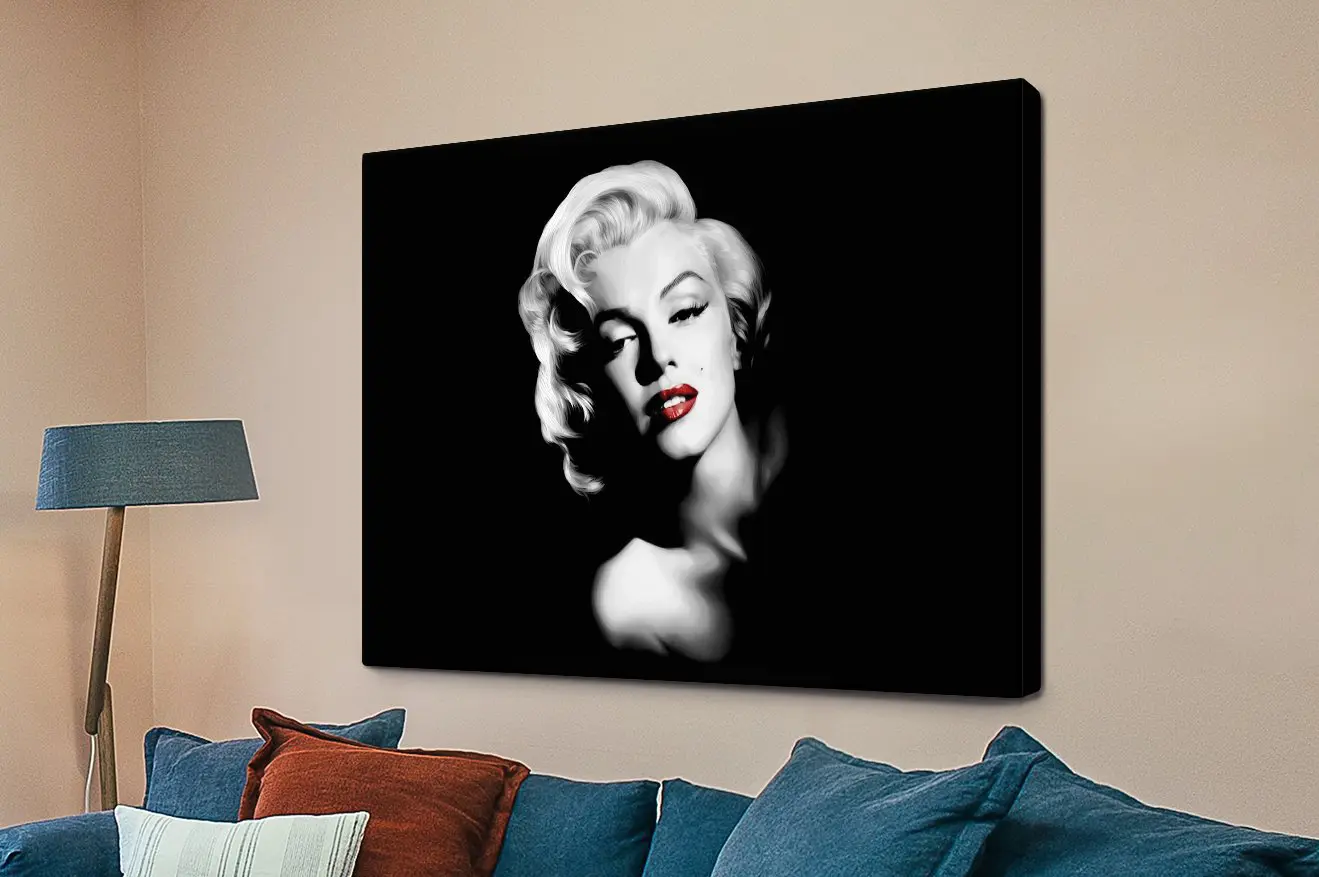 Marilyn Red Lips pop art portrait in the style of Andy Warhol