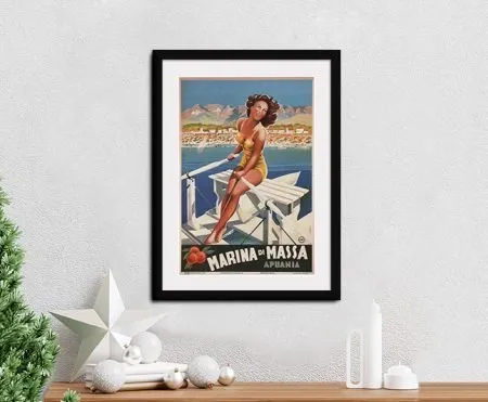 Marina di Massa vintage travel poster by Filippo Romoli, framed print