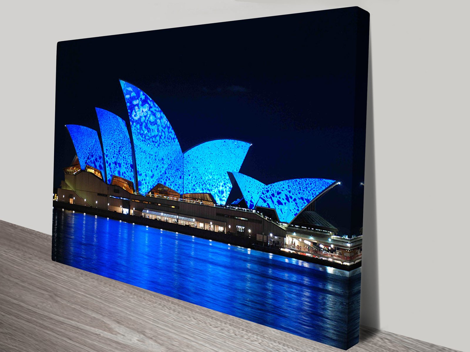 Canvas print of Sydney Opera House at night, warm glowing harbour tones for a WA lounge