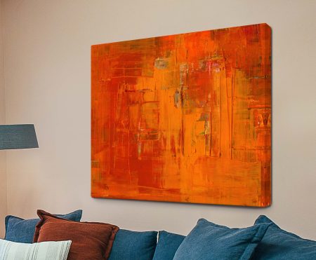 Painted Fire, layered fiery orange, burnt sienna and golden abstract textures
