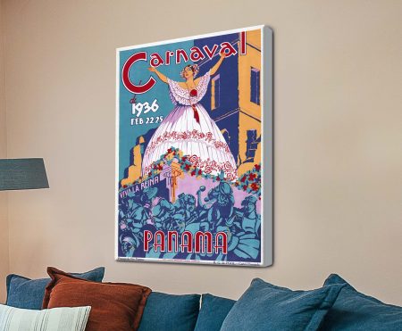 Vintage Panama Carnaval travel poster framed print with nostalgic carnival imagery