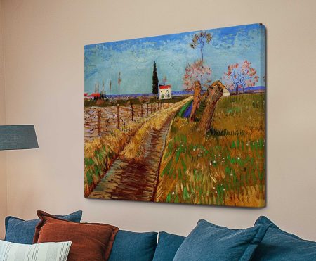 Path Through a Field with Willows by Van Gogh, soft greens and rhythmic brushwork over a country lane