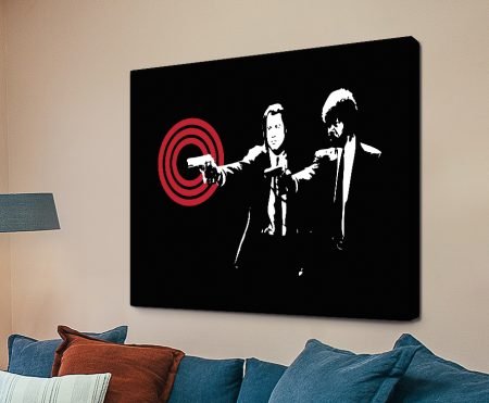Pulp Fiction pop art canvas of the film's lead characters in vivid colour