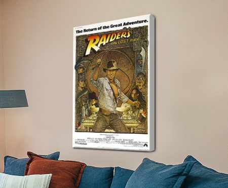 Raiders of the Lost Ark film poster, Indiana Jones with whip raised over the Ark of the Covenant