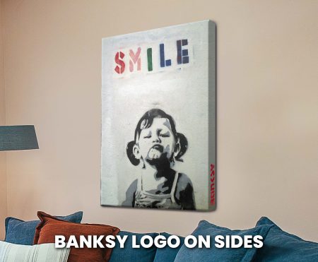 Smile Please by Banksy canvas print - CCTV surveillance camera with smiley face lens dark humour graffiti art