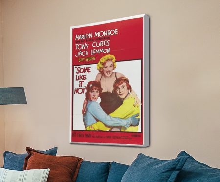 Some Like It Hot canvas with Marilyn Monroe and the comedy's playful vintage artwork