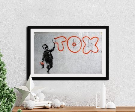 Banksy Tox graffiti artwork shown as a framed print