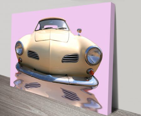 Canvas print of a vintage pink car, soft retro pastel tones for a WA dressing room