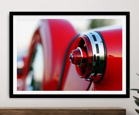 Vintage red car rear view framed print