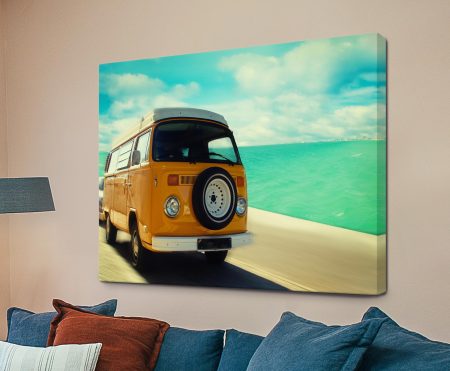 Vintage VW campervan by the sea canvas print