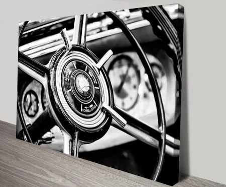 Canvas print of a vintage wheel in black and white, weathered monochrome for a WA study