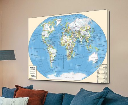 World map canvas, detailed continents and oceans in a balanced classic cartographic style