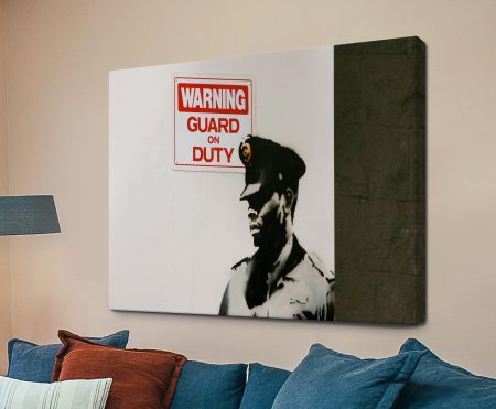 Banksy Guard on Duty graffiti print of a Royal Guard stencil in monochrome
