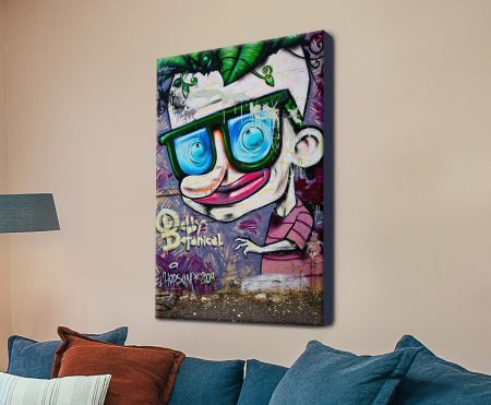 Geek on the Wall graffiti canvas in bold spray-paint lettering and vivid colour