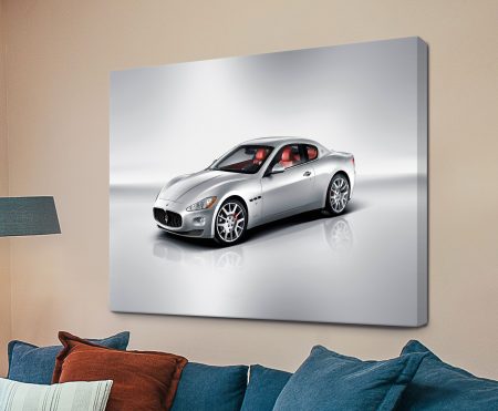 Silver Maserati GranTurismo canvas print