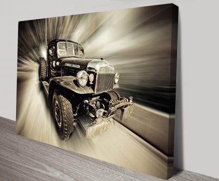 Canvas print of a Dodge Power Wagon, rugged vintage truck tones for a WA garage bar