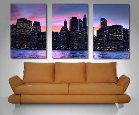 Manhattan Skyline Triptych fine art print, panoramic scenery artwork