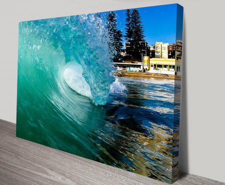 Canvas print of Ocean Tubes, deep aqua barrel-wave tones for a bold coastal Perth room