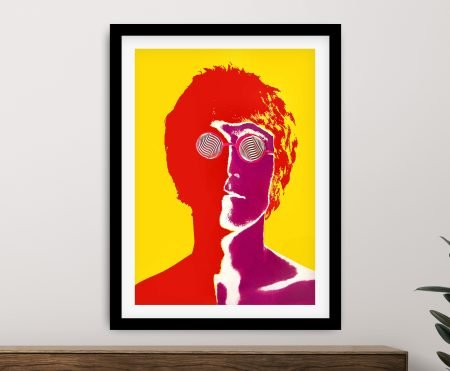 John Lennon pop-art framed print with round-rimmed glasses
