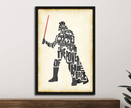 Framed print of a Darth Vader quote typographic design, bold graphic mood for a Perth study