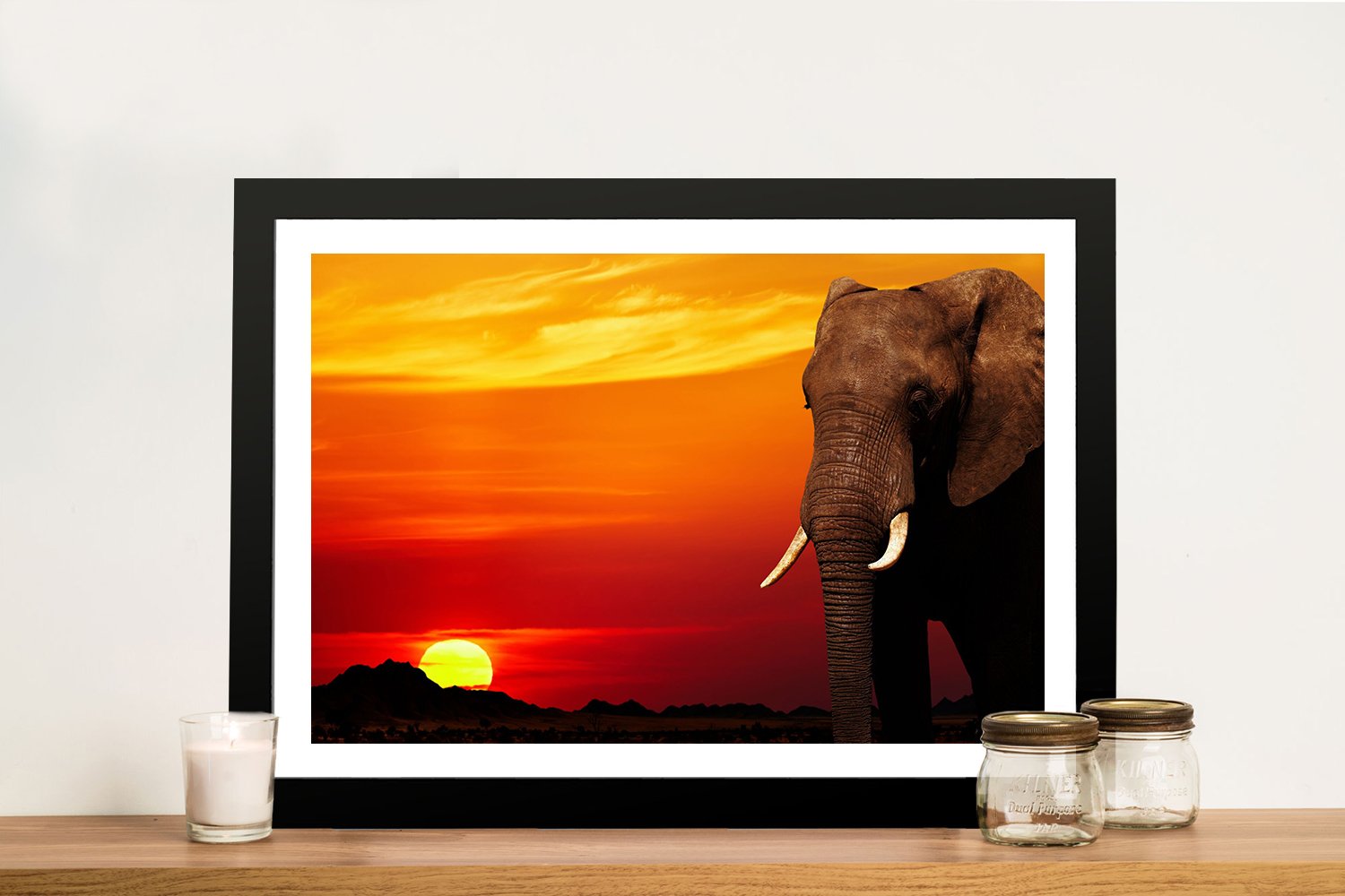 Elephant Sunset African Nature Wall Art Print | Framed Animals Artwork ...