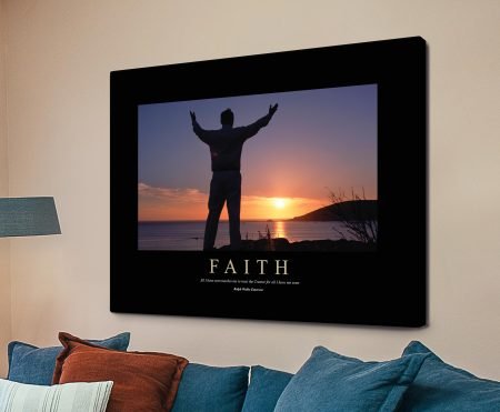 Faith motivational typography with a warm, hopeful tone