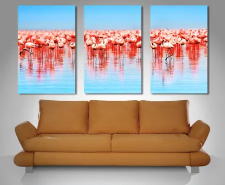 Flamingos triptych wall art