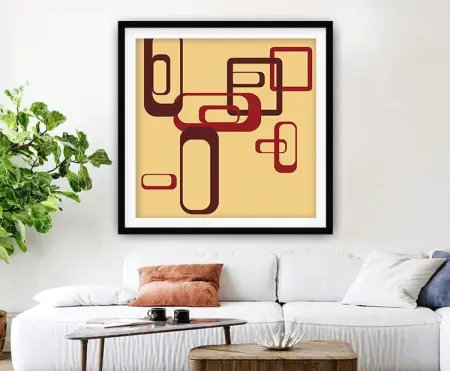 Framed geometric pattern print with interlocking shapes