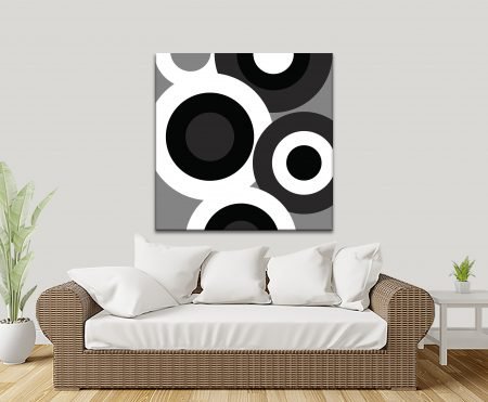Retro circle pattern in grey, white and black on canvas